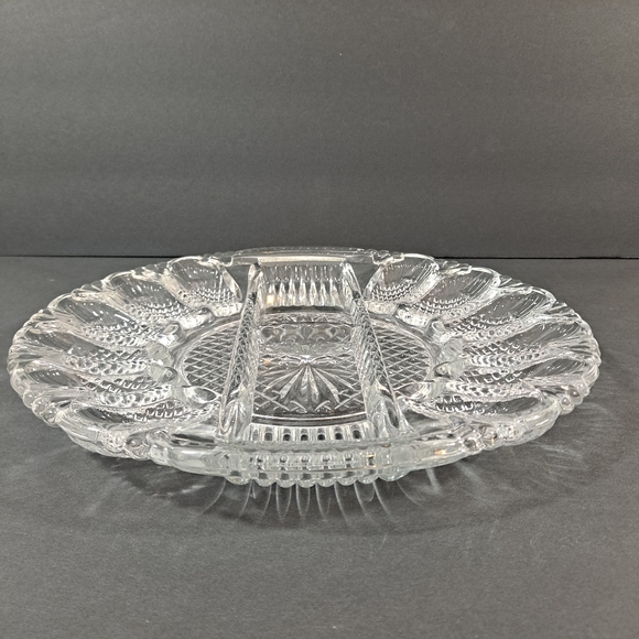 Vintage Clear Depression Glass Deviled Egg Serving Plate Tray 11" - Picture 2 of 8